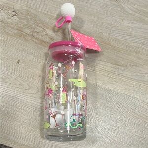 Kids-Rare NWT-Petal & Pearl Golf-Themed Pink and Green Glass Drinking Glass & S…